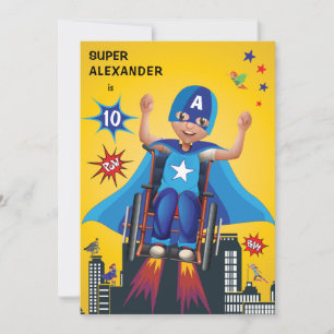 Disabled Fun Birthday Flying Superhero Wheelchair  Invitation