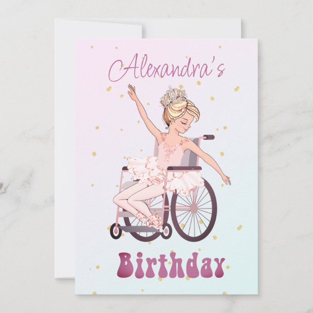 Disabled Girl Ballerina Birthday Pink  Invitation (Front)