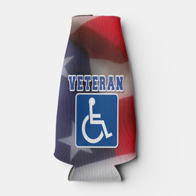 Disabled Handicapped Veteran USA Bottle Cooler (Front)