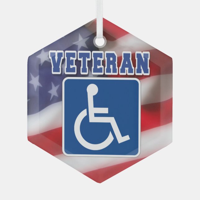 Disabled Handicapped Veteran USA Glass Tree Decoration (Front)