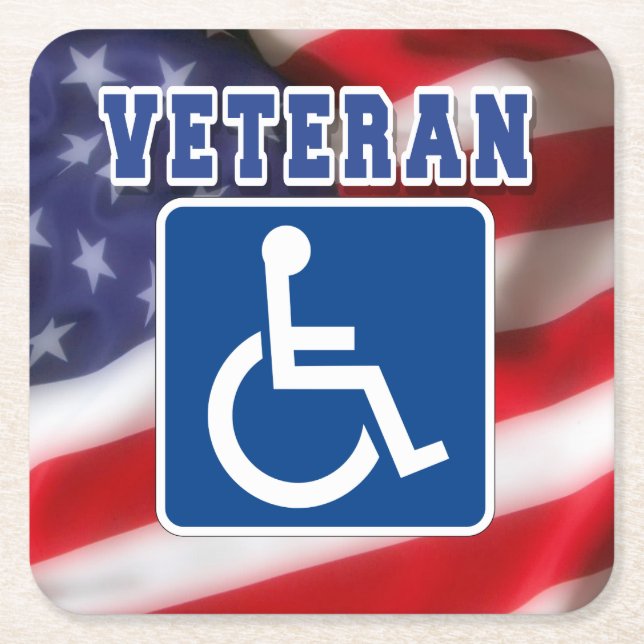Disabled Handicapped Veteran USA Square Paper Coaster (Front)