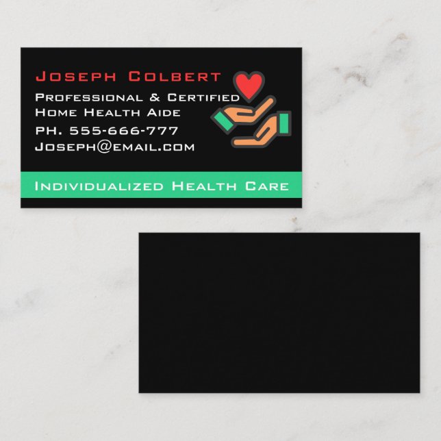 Disabled Homecare Caregiver Nurse Heart in Hand  Business Card (Front/Back)