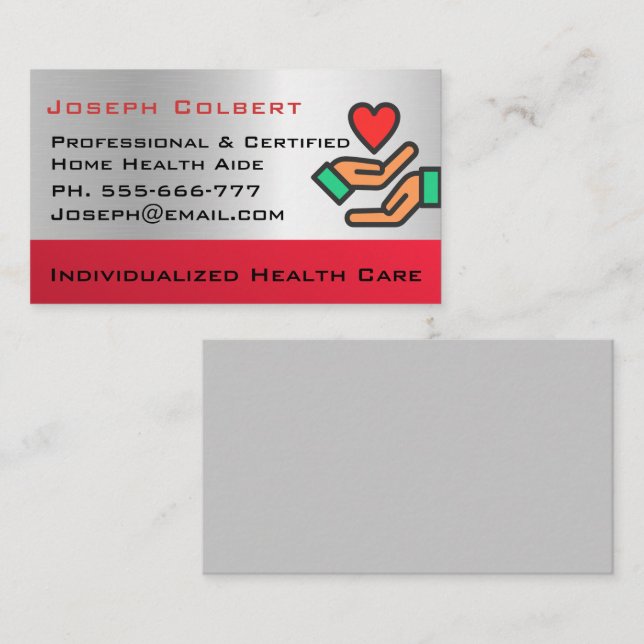 Disabled Homecare Caregiver Nurse Heart in Hand  Business Card (Front/Back)