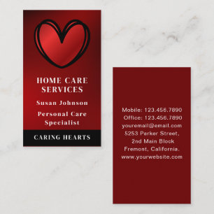 Disabled Homecare Caregiver Nurse Red Heart  Business Card