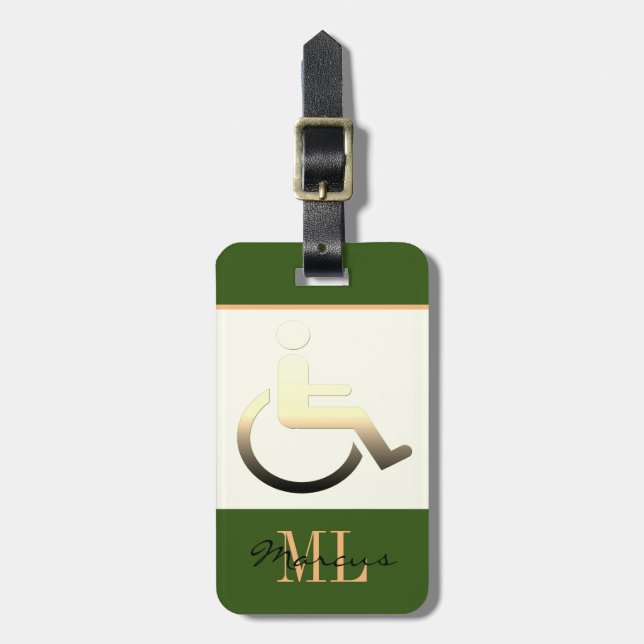 Disabled Symbol & monogrammed / Luggage Tag khaki (Front Vertical)