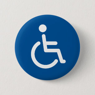 Disabled symbol or blue and white handicap sign 6 cm round badge