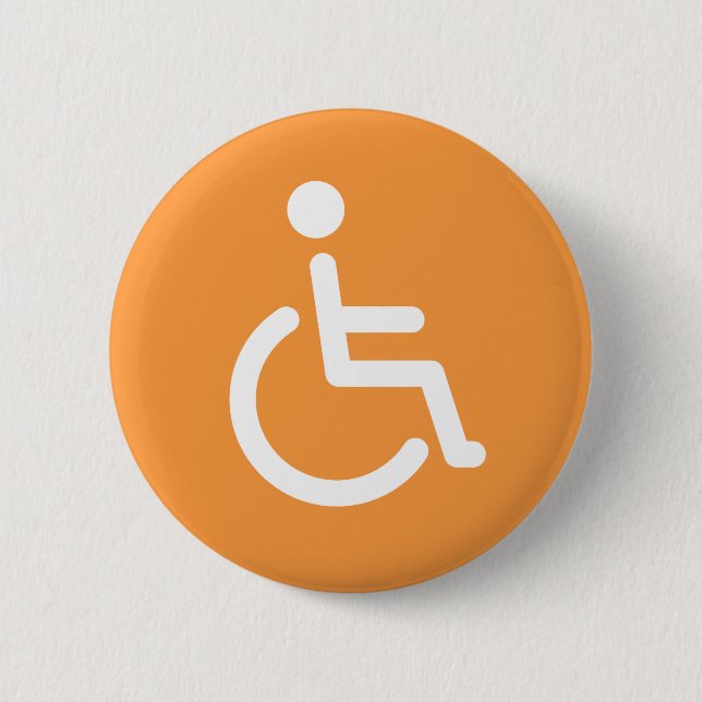 Disabled symbol or orange and white handicap sign 6 cm round badge (Front)