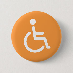 Disabled symbol or orange and white handicap sign 6 cm round badge