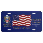 Disabled Veteran USA Flag Custom Text Vanity
