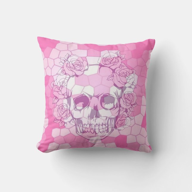 Disappearing skull with roses on pink cushion (Front)