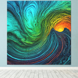 "Disappearing Sun" Abstract Fractal Waves Canvas Print