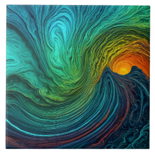 "Disappearing Sun" Abstract Fractal Waves Tile