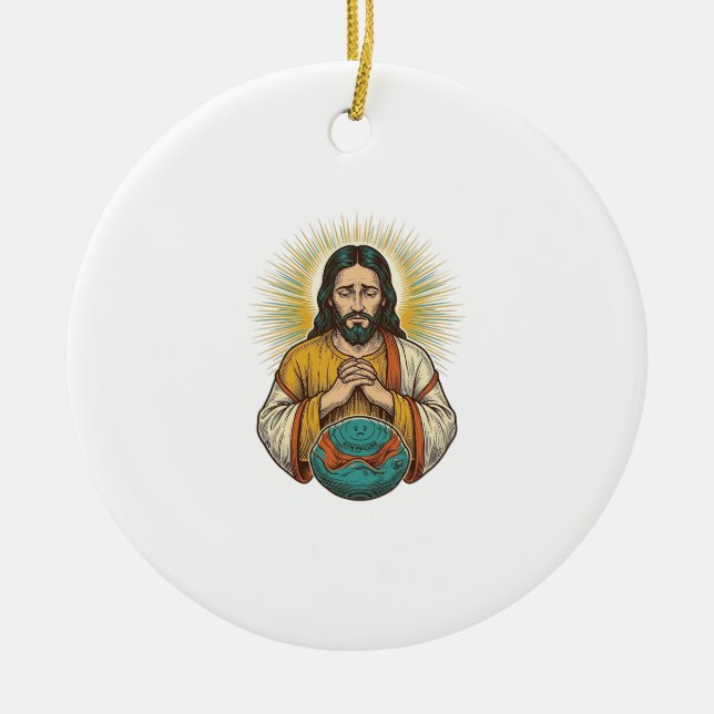 Disappointed Jesus Deflated Exercise Ball Gym Fail Ceramic Tree Decoration (Front)
