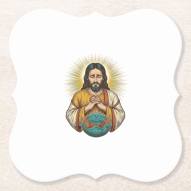 Disappointed Jesus Deflated Exercise Ball Gym Fail Paper Coaster (Front)