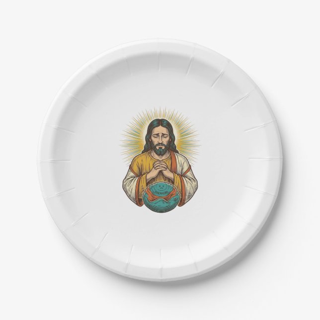 Disappointed Jesus Deflated Exercise Ball Gym Fail Paper Plate (Front)