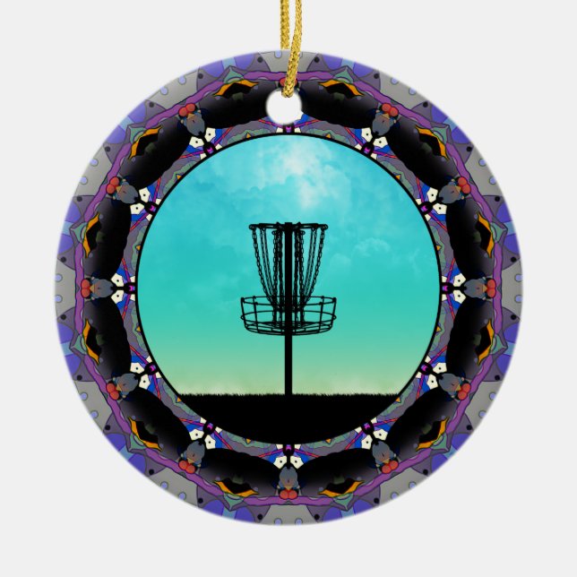 Disc Golf Abstract Basket 3 Ceramic Tree Decoration (Front)
