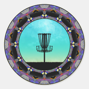 Disc Golf Abstract Basket 3 Classic Round Sticker