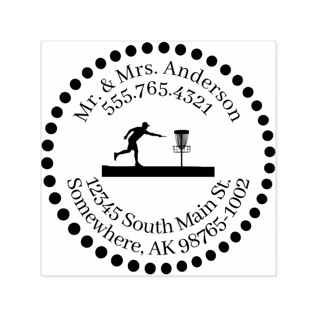 Disc Golf, Address, Black Dots, phone number Self-inking Stamp (Design)