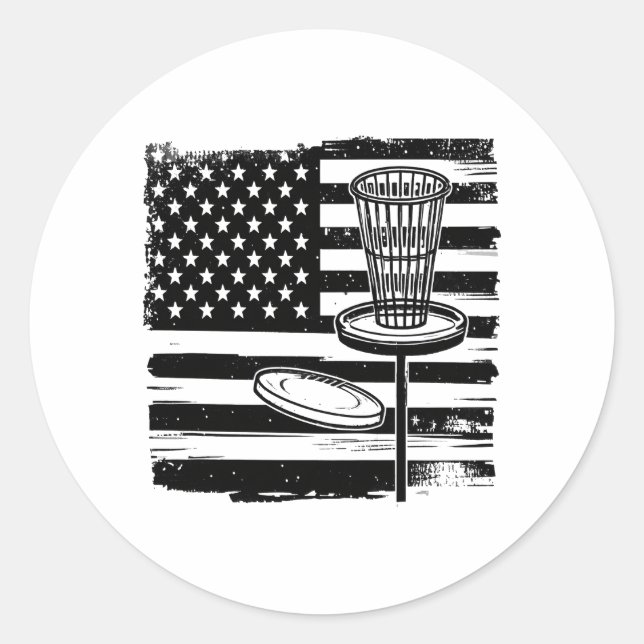 Disc Golf American Flag Classic Round Sticker (Front)