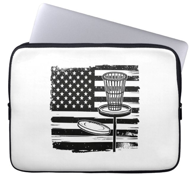 Disc Golf American Flag Laptop Sleeve (Front)