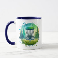 Disc Golf Basket and Pine Trees Blue and Green