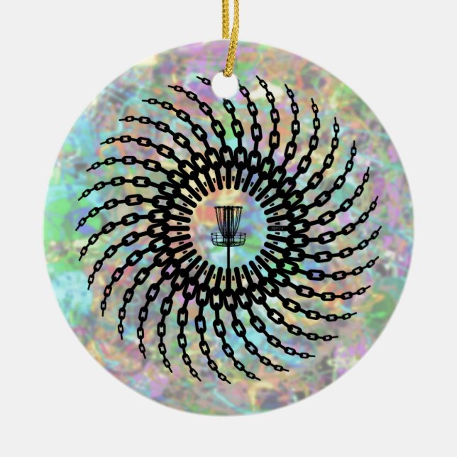 Disc Golf Basket Chains Ceramic Tree Decoration (Front)