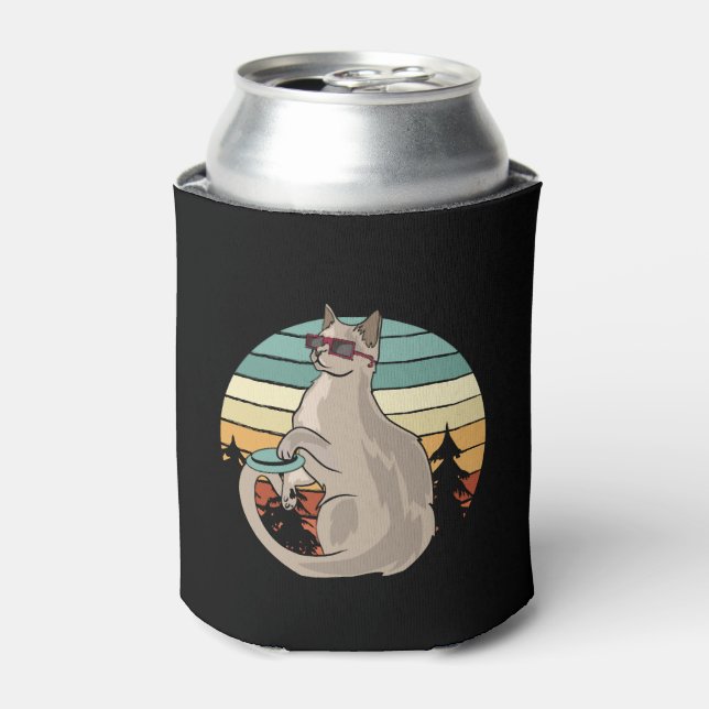 Disc Golf Basket Funny Cat Gift Player Can Cooler (Can Front)