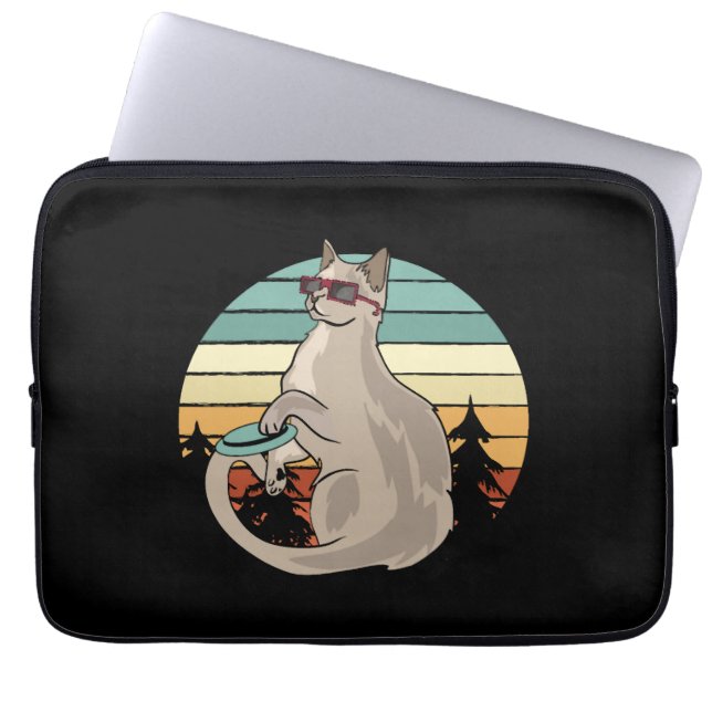 Disc Golf Basket Funny Cat Gift Player Laptop Sleeve (Front)