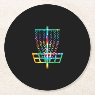 Disc Golf Basket - Hippie Rainbow Gift Round Paper Coaster