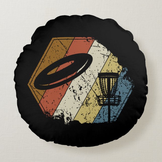 Disc Golf Basket Retro Round Cushion (Front)