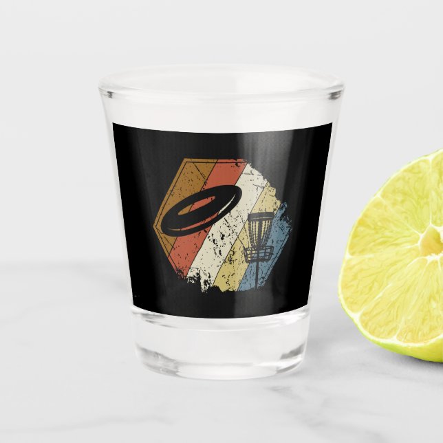 Disc Golf Basket Retro Shot Glass (Front)