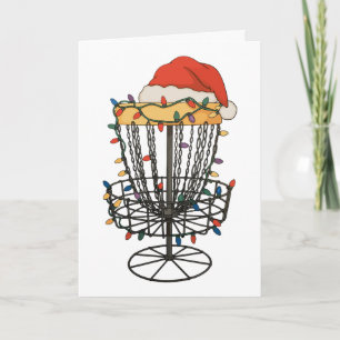 Disc Golf Basket Santa Hat Christmas Lights Xmas Card
