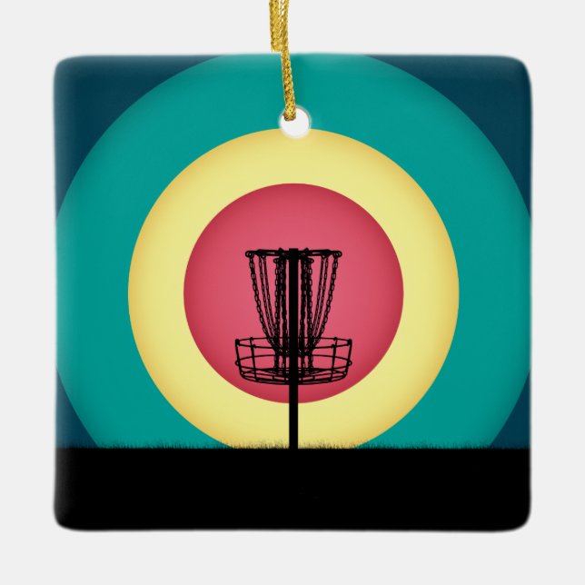 Disc Golf Basket Silhouette Ceramic Ornament (Front)