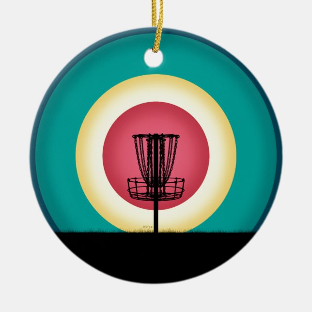 Disc Golf Basket Silhouette Ceramic Tree Decoration (Front)