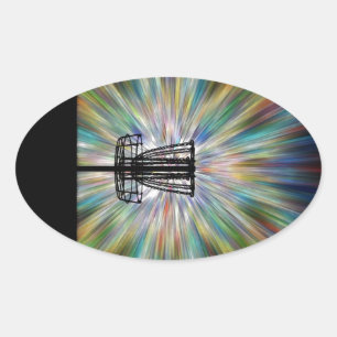 Disc Golf Basket Silhouette Oval Sticker