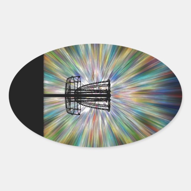 Disc Golf Basket Silhouette Oval Sticker (Front)