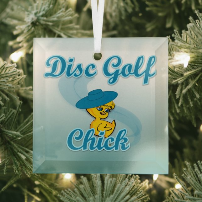 Disc Golf Chick #3 Glass Tree Decoration (Insitu)
