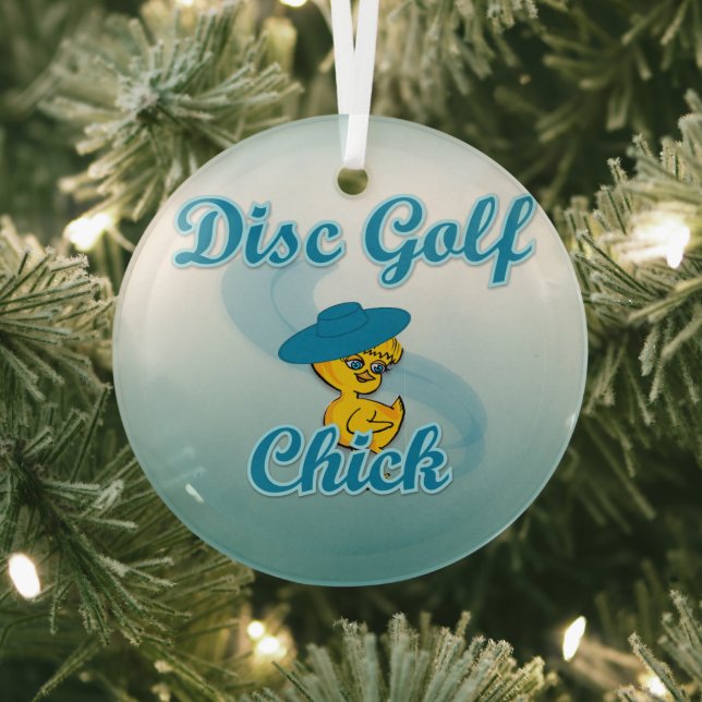 Disc Golf Chick #3 Glass Tree Decoration (Insitu)