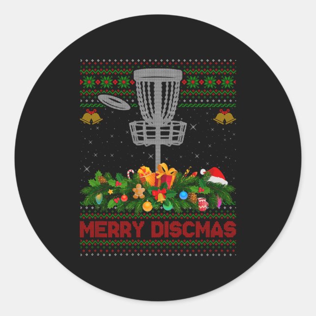 Disc Golf Christmas Pajamas Ugly Xmas Sweaters Mer Classic Round Sticker (Front)
