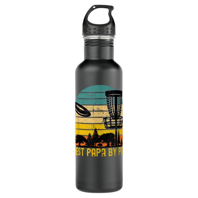 Disc Golf Dad Present - Best Papa By Par Disc Golf 710 Ml Water Bottle (Front)
