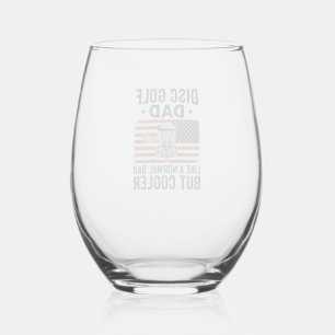 Disc Golf Dad Vintage Flag Funny Shirt Design_1 Stemless Wine Glass