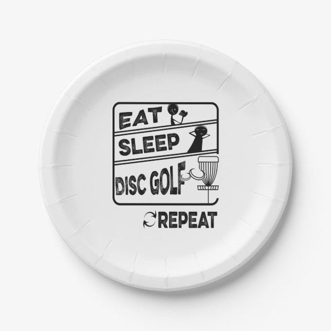 Disc Golf Eat Sleep Repeat Paper Plate (Front)