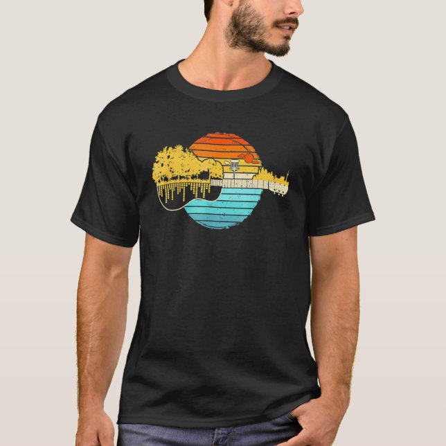 Disc Golf Flying Disc - Disc Golf Sunset Retro Gui T-Shirt (Front)