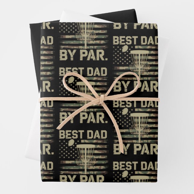 Disc Golf Frisbee Best Dad Par Camo US flag Golfer Wrapping Paper Sheet (In situ)
