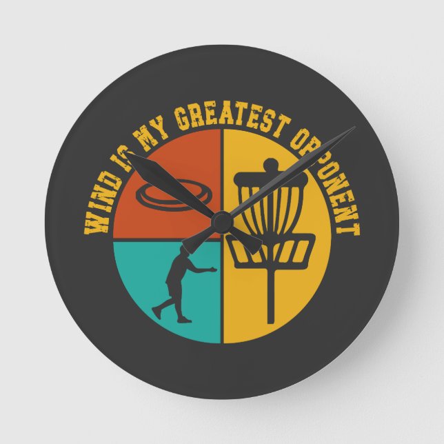 Disc Golf Funny Design Retro Disc Golf Round Clock (Front)