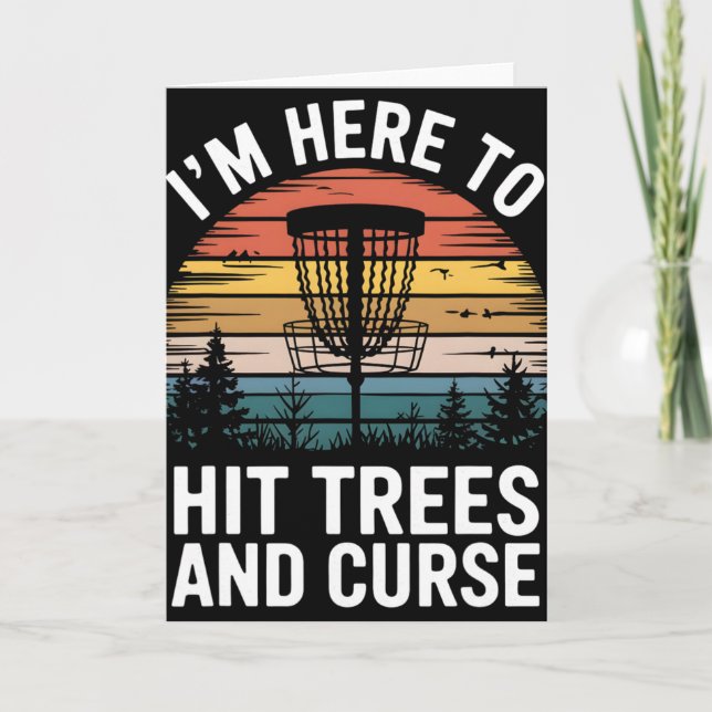 Disc Golf Funny Hit Trees And Curse Retro Disc Gol Card (Front)