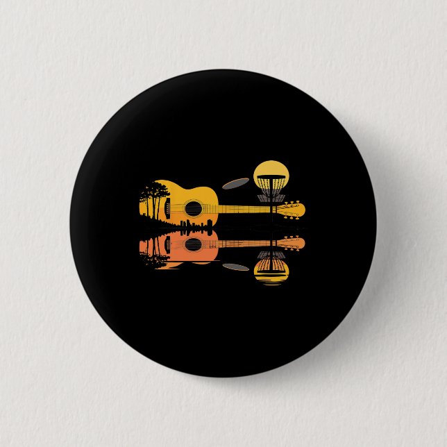 Disc Golf Guitar Sunset Nature Reflection Player G 6 Cm Round Badge (Front)