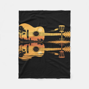 Disc Golf Guitar Sunset Nature Reflection Player G Fleece Blanket