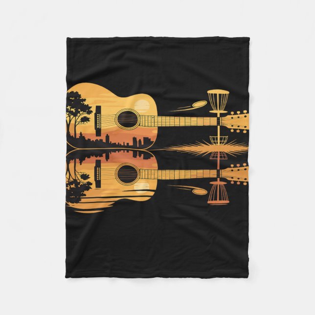 Disc Golf Guitar Sunset Nature Reflection Player G Fleece Blanket (Front)