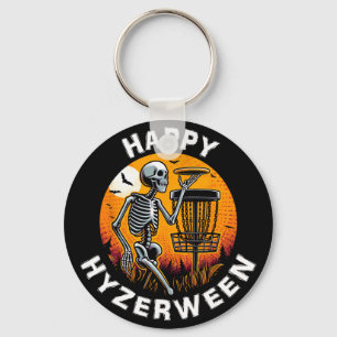 Disc Golf Halloween Disc Golfer Skeleton Hyzerween Key Ring